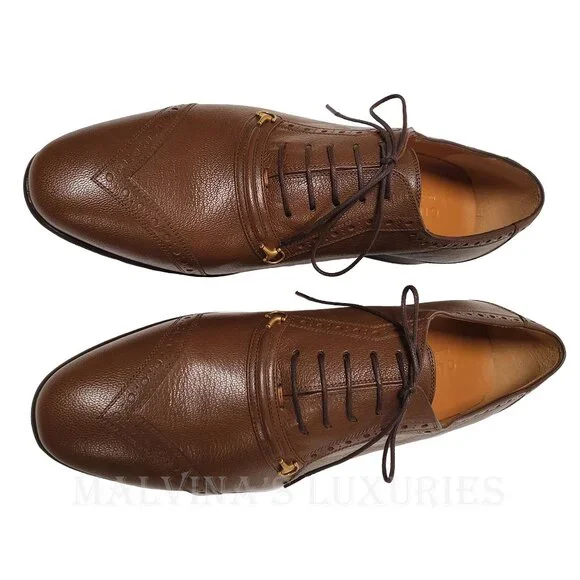 GUCCI SHOES MENS LACE-UP HALF HORSEBIT BROWN LEATHER sz 10 US 10.5